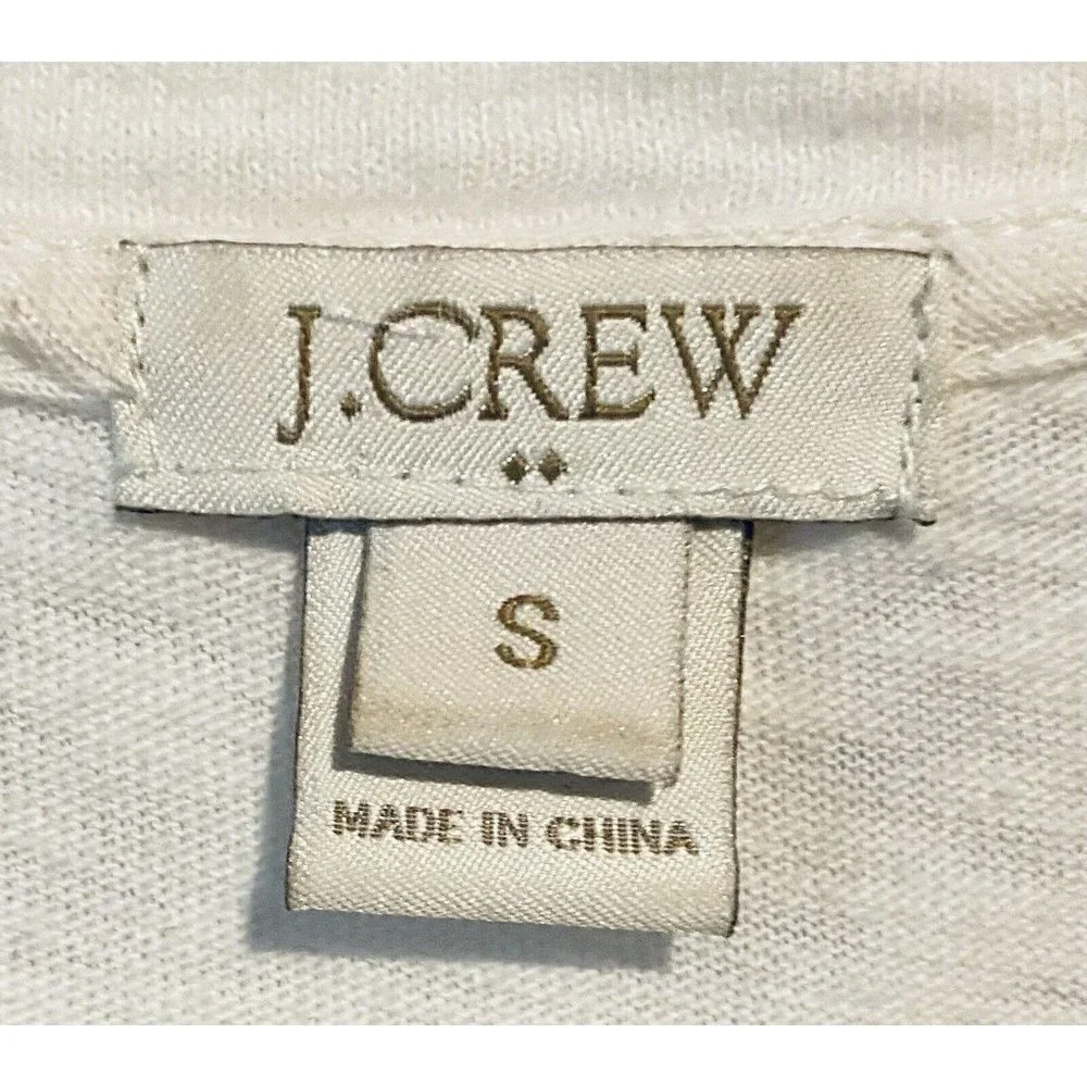 J Crew Top Womens Small Black Velvet Floral Vine Short Sleeve Ivory Slub Knit
